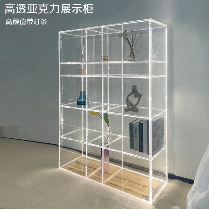 High transparent acrylic display cabinet with lamp, store figure luxury display rack, shopping mall image