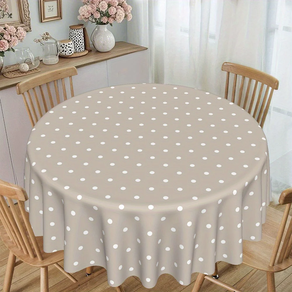 2D flat-printed round tablecloth, 1 piece per pack, classic beige polka dot printed round tableclothzyc