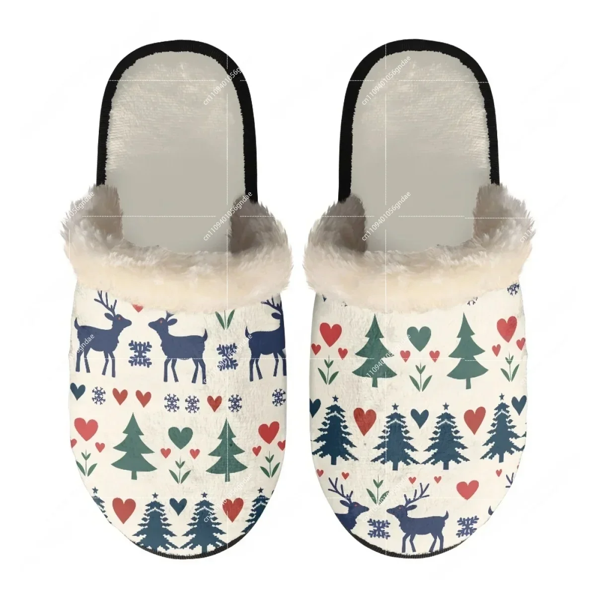 Vintage Christmas Elk Slippers Mens Womens Home Cotton Plush Bedroom Casual Keep Warm Customized Thermal Lightweight Slipper - view 2