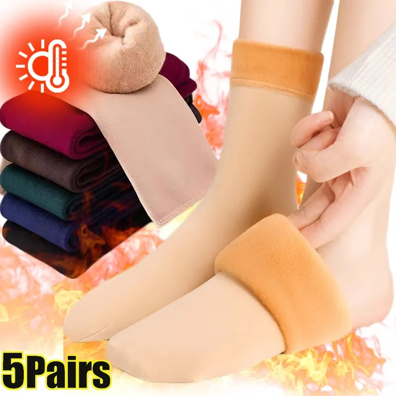 New Velvet Women Winter Warm Thicken Thermal Socks Soft Casual Solid Color Socks Wool Cashmere Home Snow Boots Floor Sock Unisex