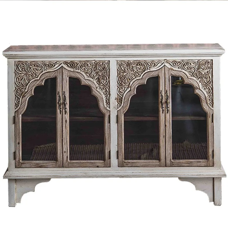 Retro and old glass cabinets, wedding decoration, side cabinets, wooden