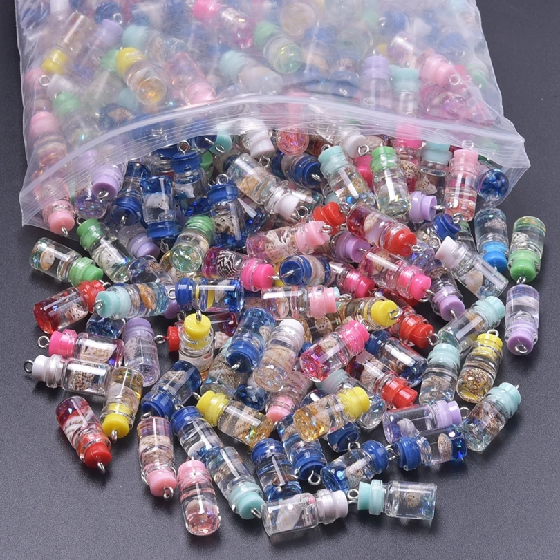 10/20Pcs Trendy Resin Ocean Starfish Conch Seashell Drift Bottle Charms Mix Styles Plant Flower Wishing Bottle Pendant Jewelry