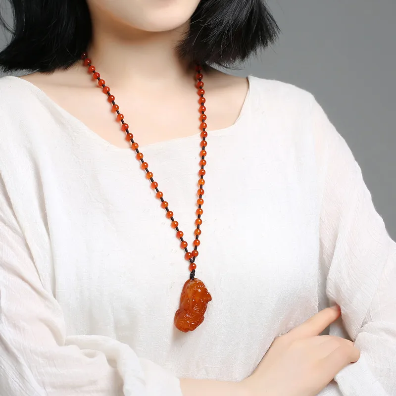 Chalcedony Ruyi Pixiu Orange Pendant, The Same for Men and Women