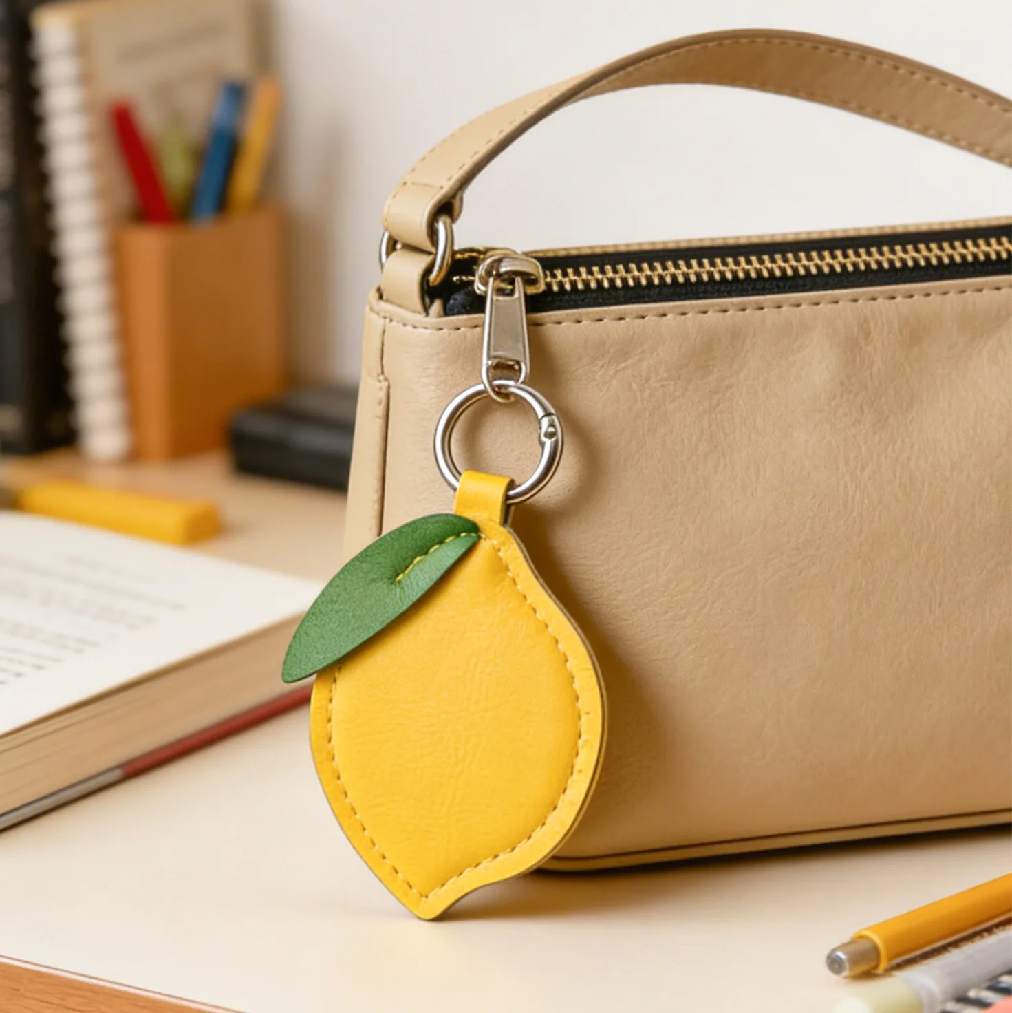 Leather Lemon Keychain Case Holder Fashion Women Car Key Ring Charm Bag Car Pendant Gift Luggage Bag Accessories 2026