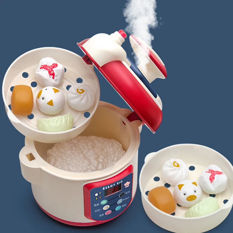 Simulate Rice Cooker Kitchen Play House Kids Set with Food Pretend Cook Utensils Early Teaching Pre-school Cooking Toy Gift