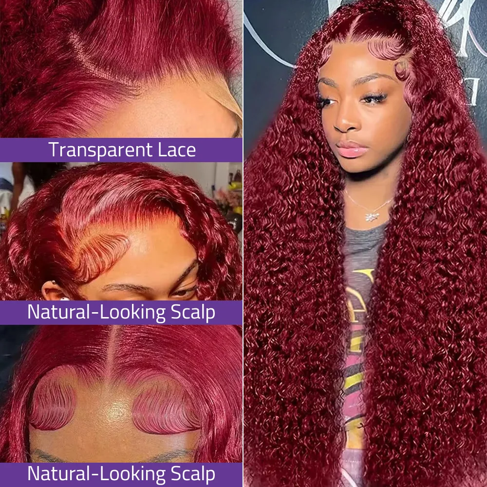 13x4 Прозрачный кружевной вьющийся глубокий волнистый фронтальный парик Цветной 30 40 дюймов 99j Бордовый 13x6 HD Парики из натуральных волос на кружеве для женщин