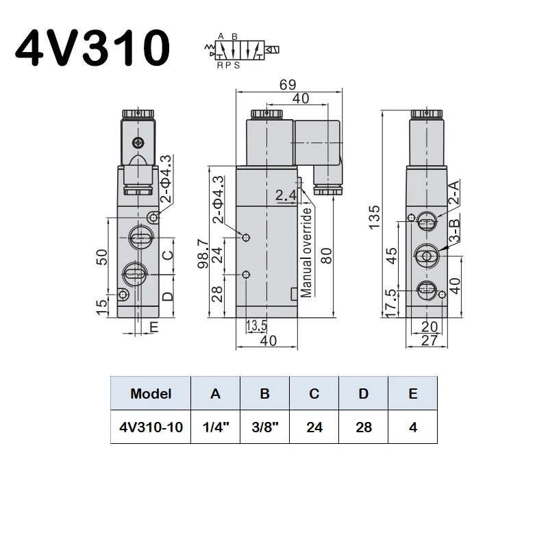 High Quality 4V210-08/4V310-10/4V410-15 2 Position 5 Port Five Way Control Air Valve Electromagnetic DC12V DC24V AC110V AC220V. image 4