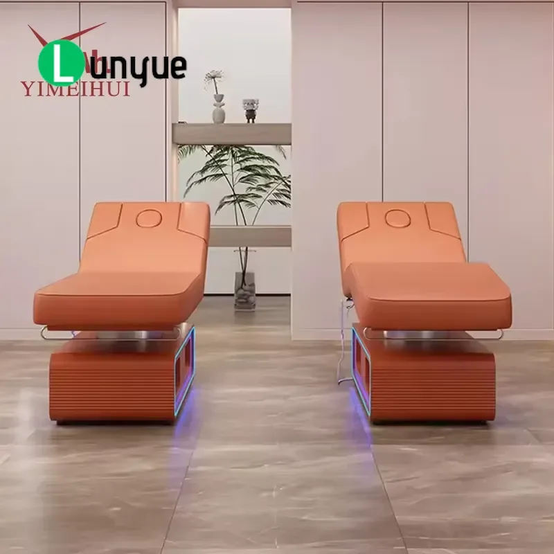 4 Motor Electric Facial Beauty Lash Extension Bed Luxury Orange Massage Table For Spa Room Professional Adjustable