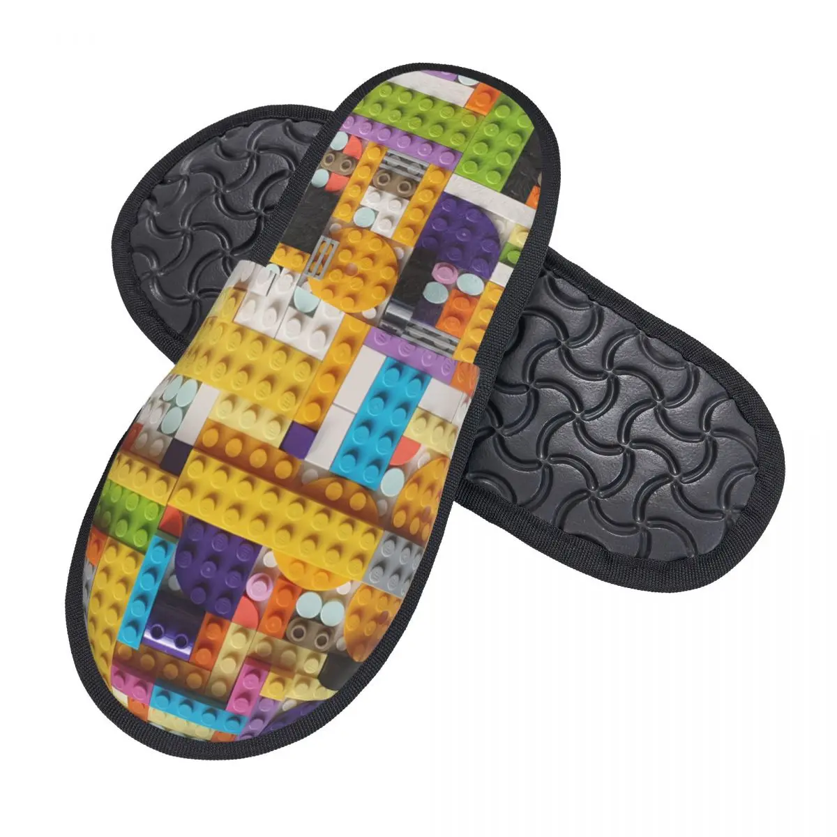 Colorful Building Blocks Patern House Slippers Women Comfy Memory Foam Slip On Bedroom Slipper Shoes