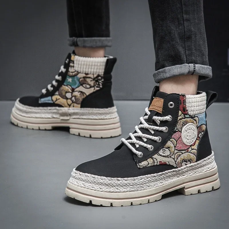 Men's High Top Boots Fashion Leather Casual Ankle Boots Outdoor Work Safety Boots for Men Designer Motorcycle Boot Botas Hombre image 5