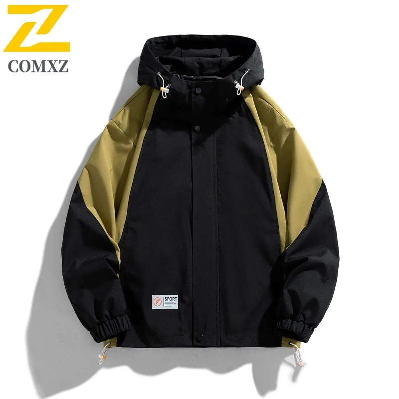 

COMXZ 2025 Мужская куртка из софтшелла с цветными блоками, осенняя повседневная модная молодежная куртка свободного покроя, легкое пальто, модный уличный стиль