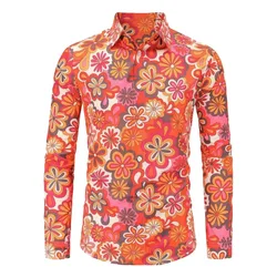 Men's Long Sleeves Shirts  Hippie 70s Disco Hip Hop Button Flower Retro Long Sleeve Shirt New Men'S Casual Blouse Unisex Tops