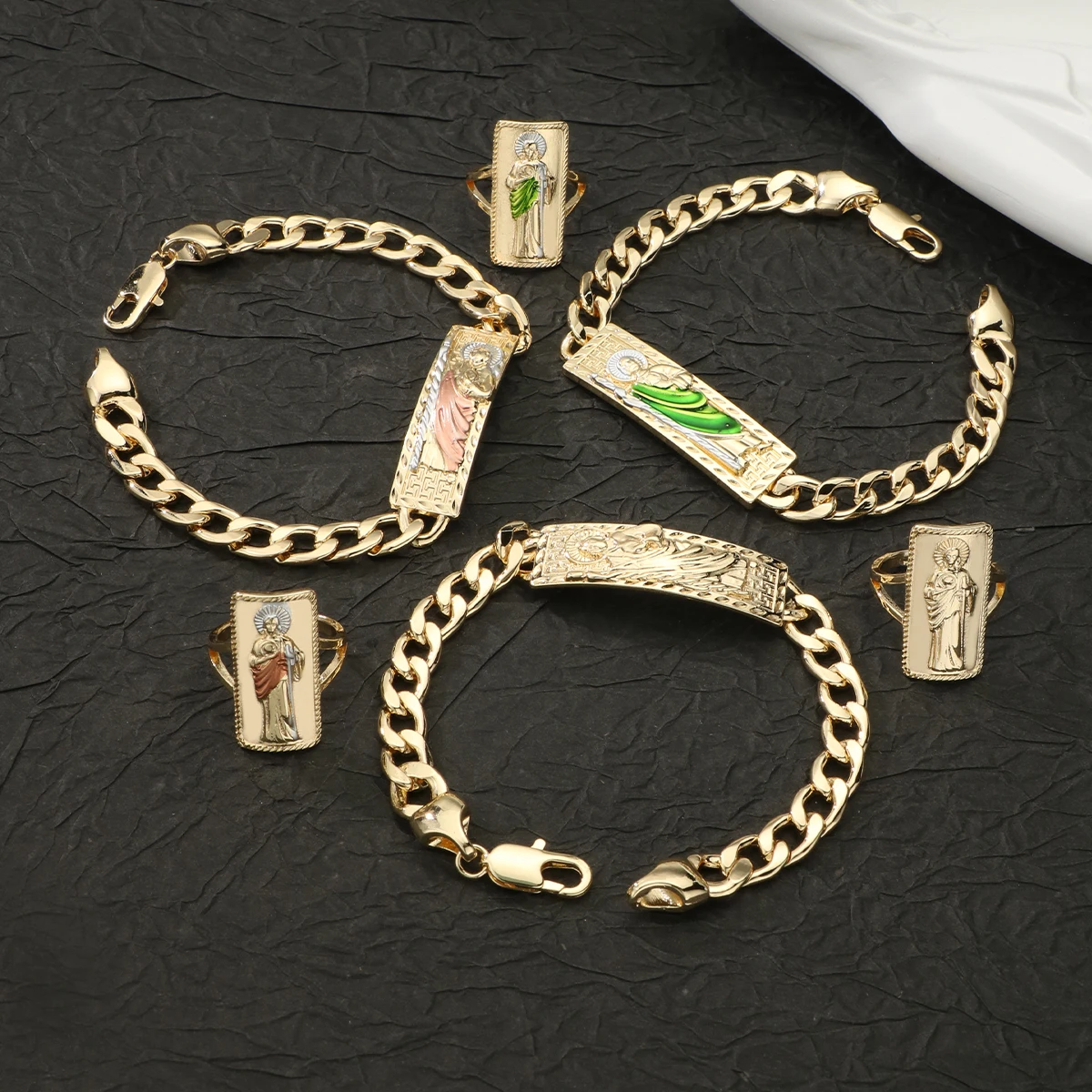 1 set/2 piezas de pulsera y anillo católicos de San Judas, joyería religiosa de cobre, joyas religiosas retro de la orden de Santa Judas