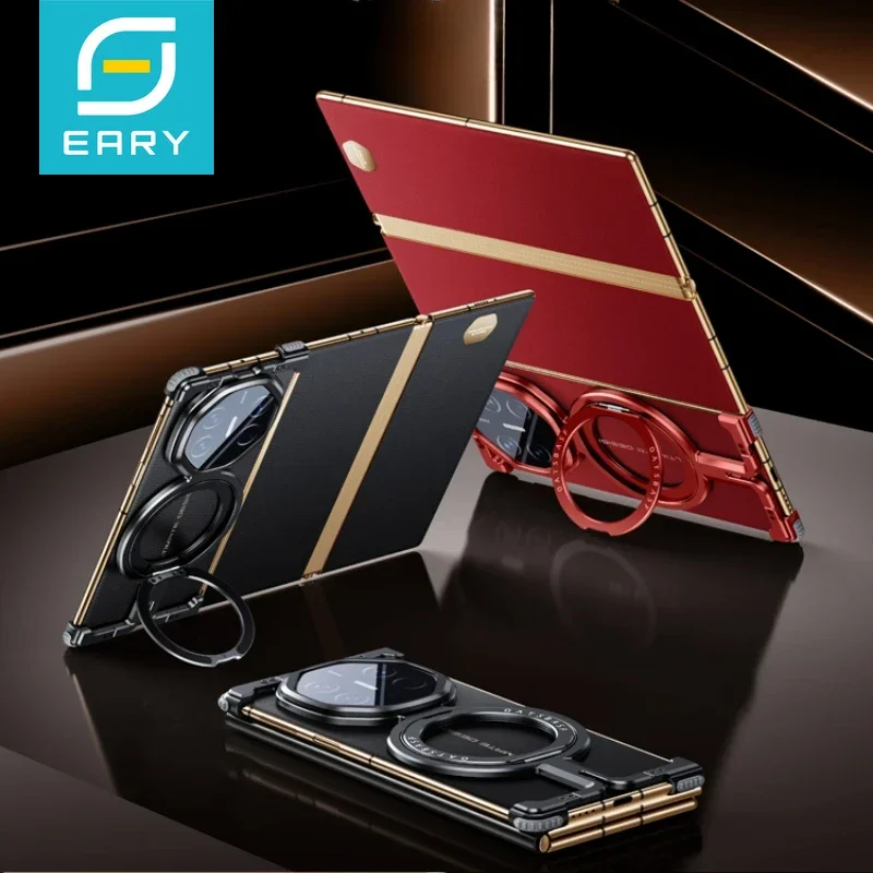 Eary Metal Frameless Phone Case for Huawei Mate XT with 360 Rotate Stand Magnetic Ultra-Thin Protective Cover Shockproof Shells