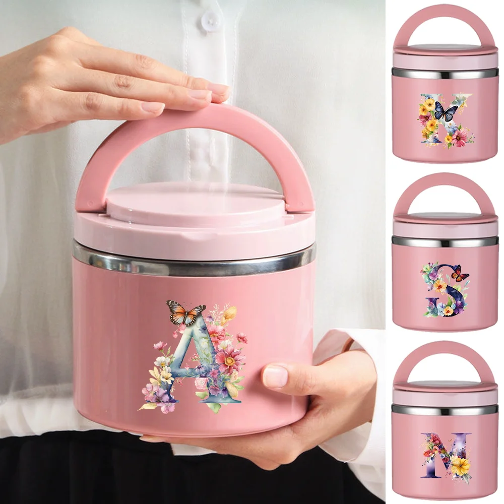 

Thermal Jar Insulated Soup Cup Children Students Office Bento Box Single Layer Picnic Butterfly Letter Pattern Storage Lunch Box