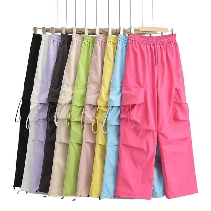 Spring Summer Safari Style Straight Trousers Women Flash Drying Wide-leg Pants Outdoor Drawstring Loose Casual Pants Streetwear