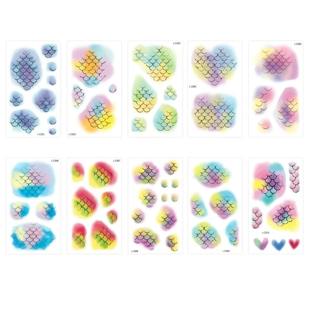 

10 Sheets Water Transfer Decals Mermaid Scales Temporary Tattoo Colorful Instant Fish Scale Tattoos Fake Waterproof