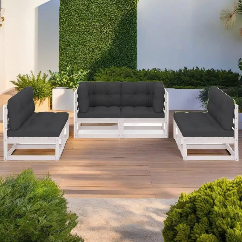 

6-Piece Solid Wood Pine Patio Lounge Set with Cushions - Outdoor Furniture Set