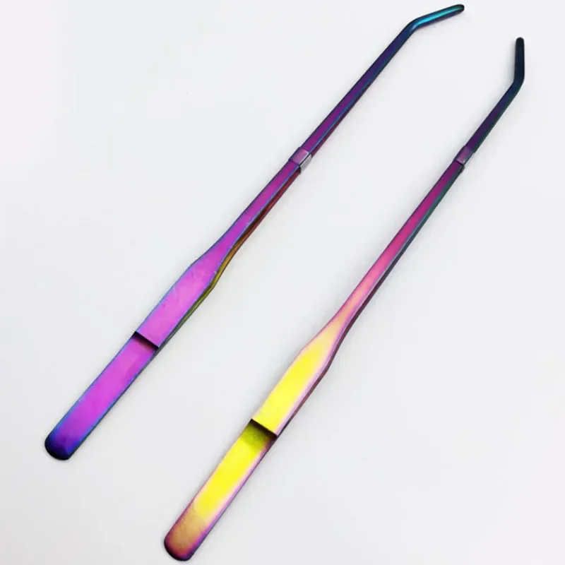 27cm Colorful Stainless Steel Curved Aquarium Tweezers Aquarium Plants Tweezer Straight Fish Tank Cleaner Aquarium Accessories