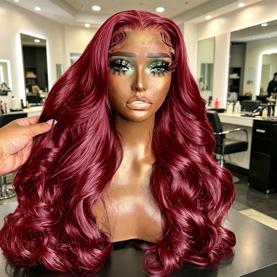 

200% Body Wave Wig Burgundy 99J Lace Front Wig 13x4 13x6 HD Lace Frontal Wig Human Hair Pre Plucked 99j Red Colored Wig For Black Women