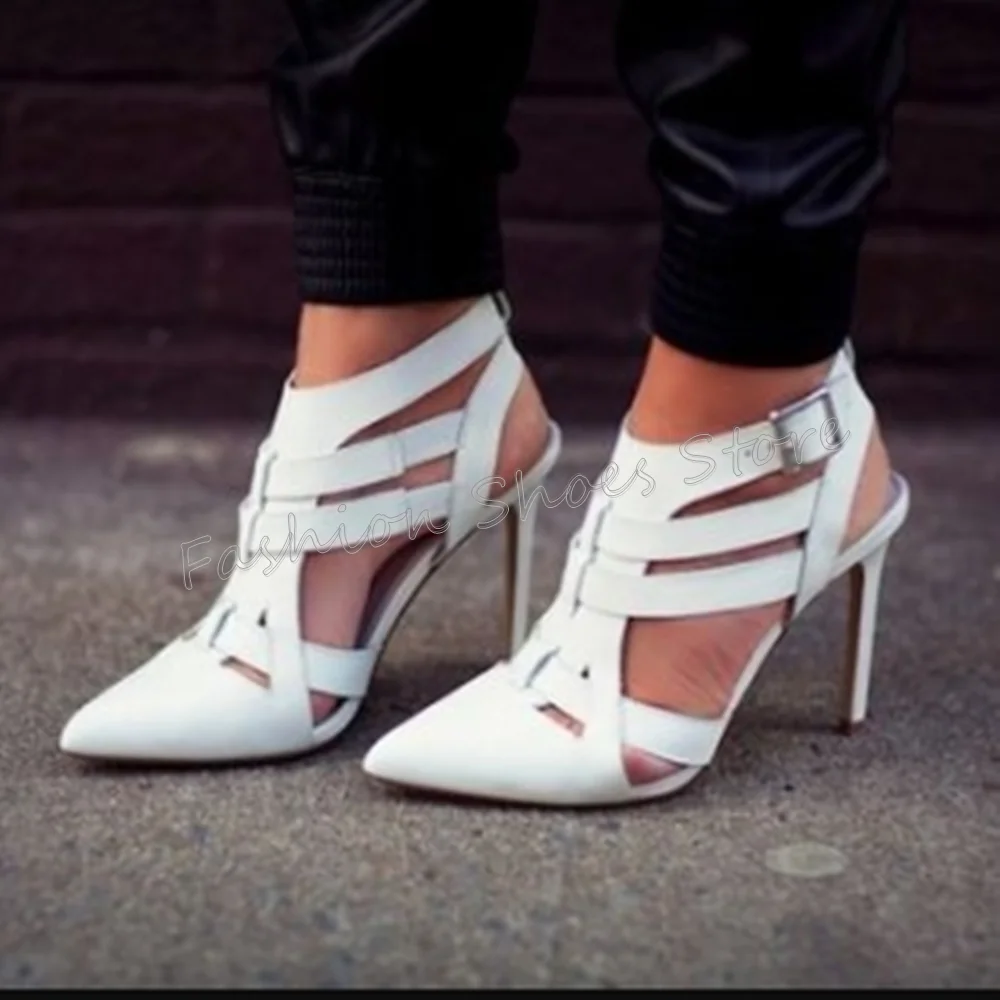 Black Hollow Outข้อเท้าBuckleปั๊มชี้Toeรองเท้าส้นสูงบางรองเท้าส้นสูงรองเท้าสําหรับสตรีรองเท้าส้นสูง 2025 ใหม่Zapatos Para Mujere