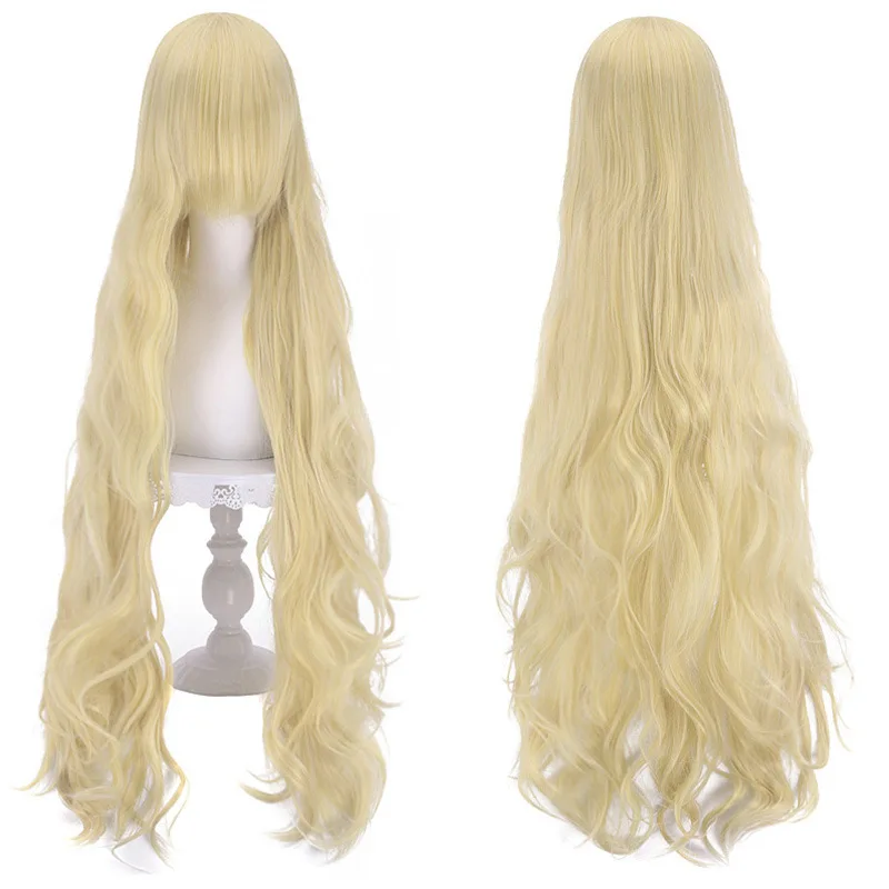 100cm Long Wavy Curly Synthetic Cosplay Wig with Bangs