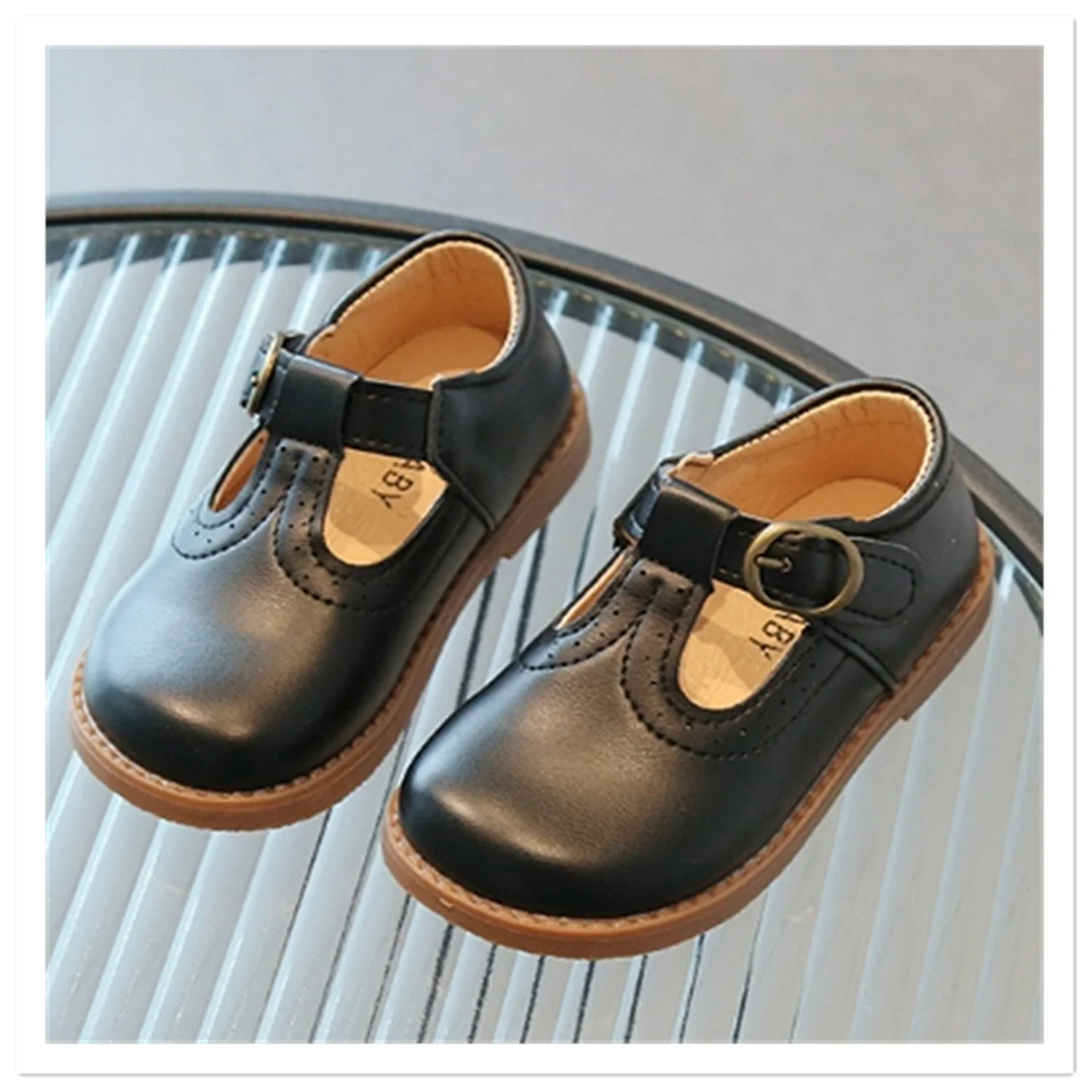 Black Boys and Girls' Leather Shoes 2023 Spring New British Style Small Leather Shoes Children's Princess Shoes Academy Style Sm