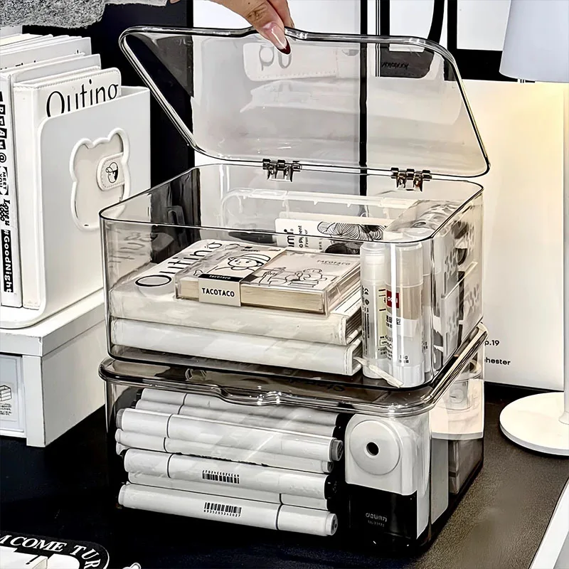 Acrylic Clear Storage Organizer Box - Clamshell Design for Home, Office Essentials with Multi-Purpose Stationery Organizers