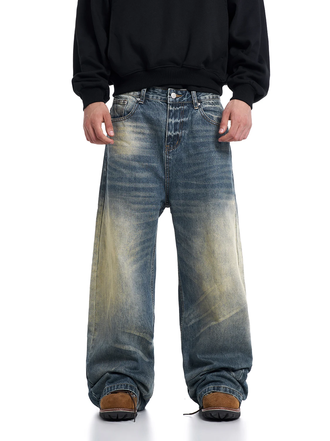 

MT99 Vintage Waed Denim Pants Straight Leg Workwear Trousers for Men And Women Floor-Length Casual Cotton Polyester Blend