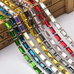 Rectangle Arrange Silver Base Crystal Trim Ribbon Rhinestone Metal Chain for Shoes Bags Clothing Glitter Accessories