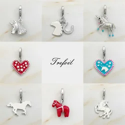 Unicorn Horse Heart Charms Pendant Fit Bracelet Fine Jewelry Accessories 925 Sterling Silver Trendy Cute Gift For Women Girls