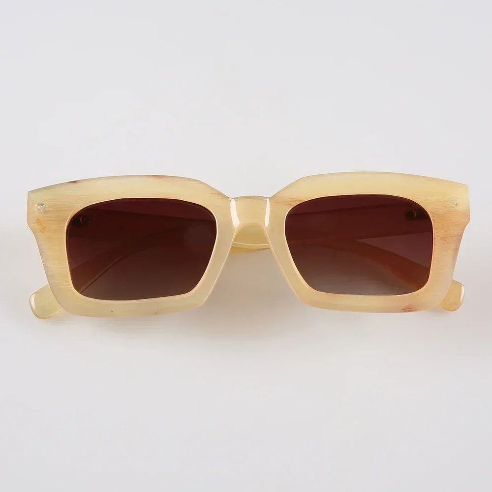 Women Sunglasses Man Polarized Big Large Thick Square Rectangle Butterfly Handmade Honey Horn Glasses Vintage Sunglass Men