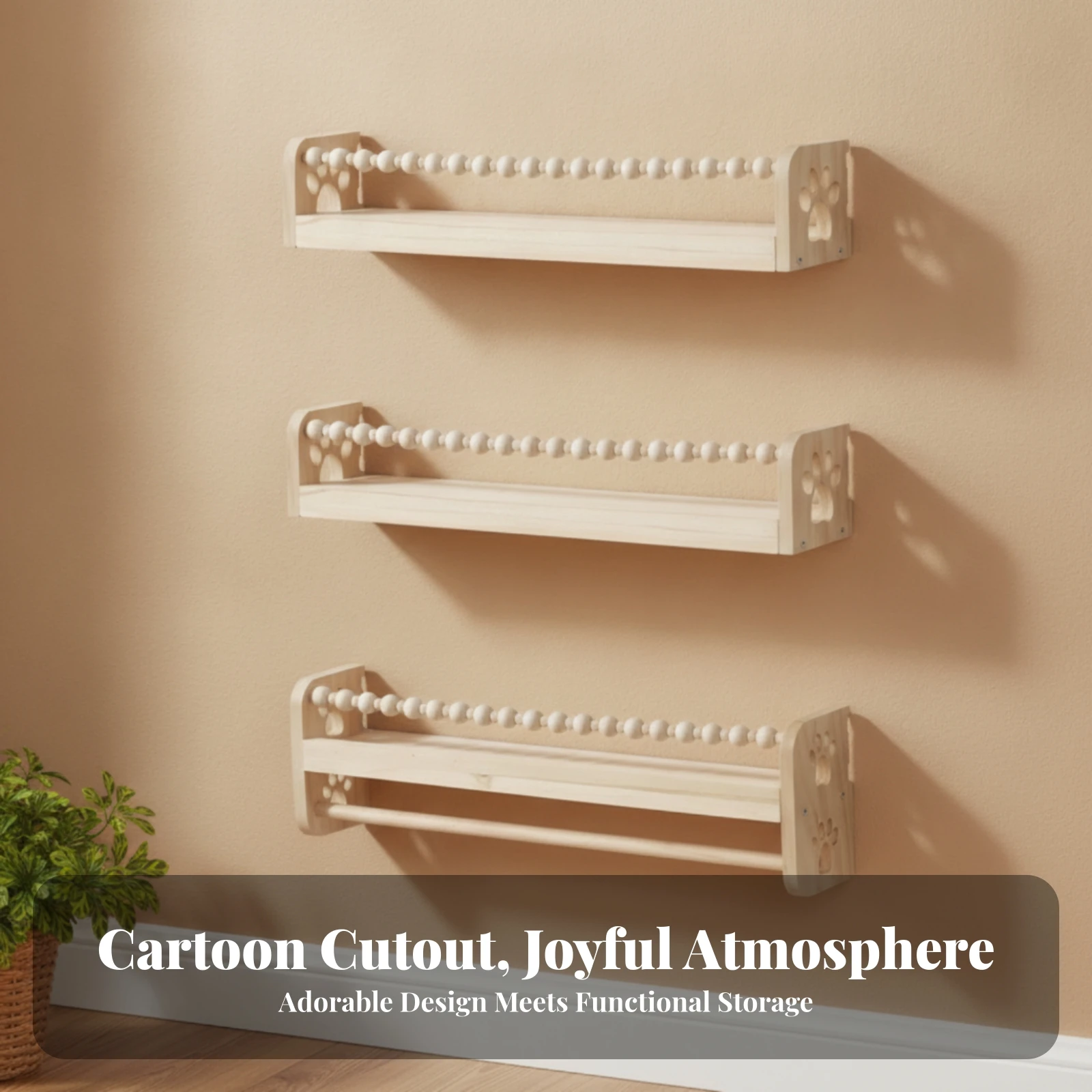 Wall Mounted Kids Bookshelf Space-Saving Wooden Children Shelf Kids Book Shelf Decorative Children's Book Rack Anti-Tip Design