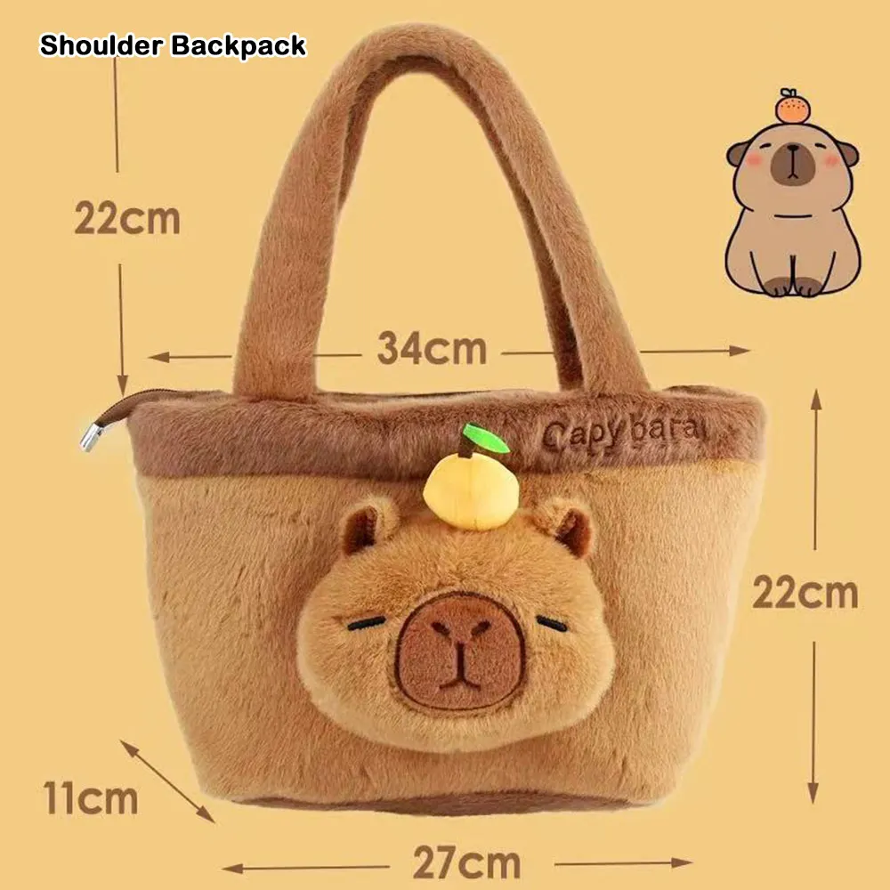 Plush Capybara Crossbody Bag with Shoulder Strap Adjustable Capybara Backpack Large Capacity Cartoon Mobile Phone Bag Commuting