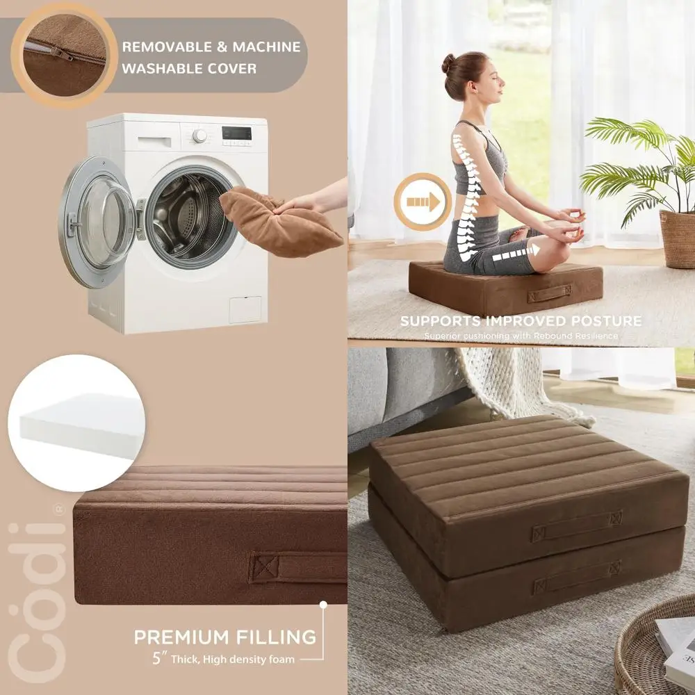 

Double Set of 5 Thick Foam Meditation Cushions, Adult Yoga Seating, Washable Couch Pillows - 22 Coffee