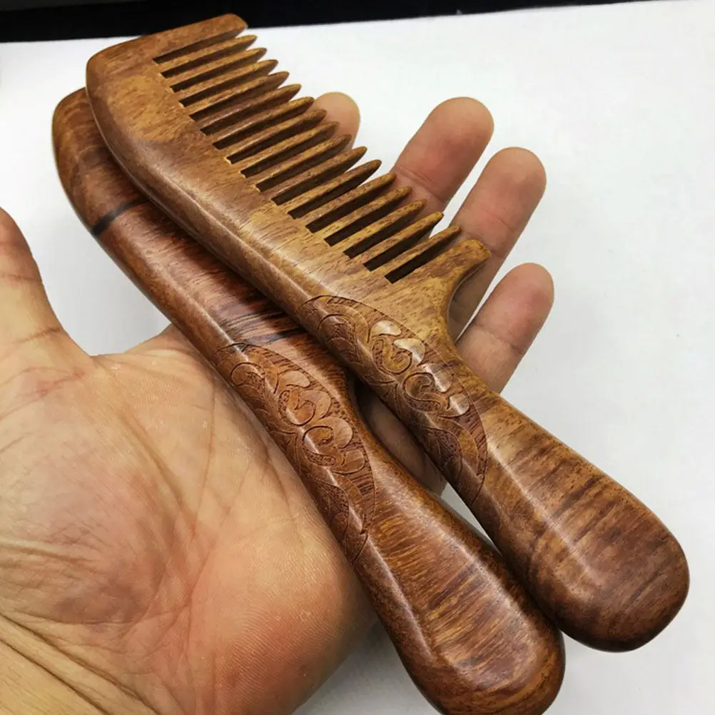 

Wood Hair Comb Large Small Size Round Handle Natural Wooden Comb for Women Smooth Comfortable U Slot Design Travel Essential