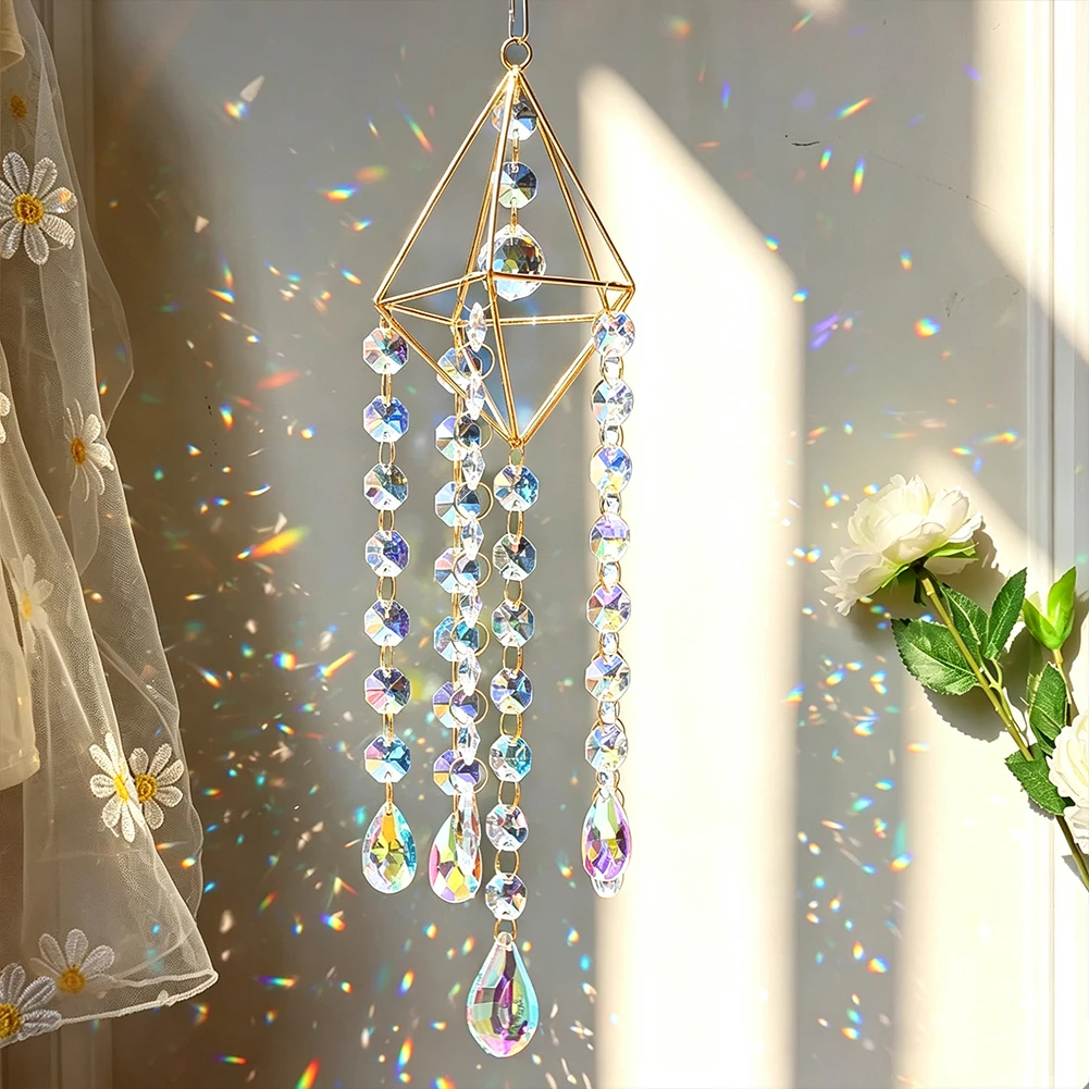 Kristall-Sonnenfänger-Hängeornament, geometrischer Rahmen, AB-Prisma, Regenbogen-Lichtfänger, Fenster-, Balkon-, Haus-, Garten- und Wanddekoration – Detail 3