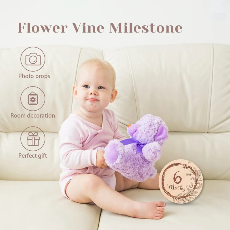 Cartes de Souvenirs de Fleurs en Bois pour Bébé de 0 à 12 Mois, Accessoires de Photographie pour Décoration de ixd'Anniversaire de Nouveau-Né, 8 Pièces