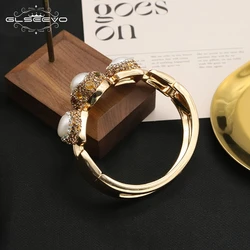 GLSEEVO Natural Baroque Pearl Bracelet Female Hand Inlaid Rhinestones Exquisite Fashion Personality Luxury Party Ladies Jewelry