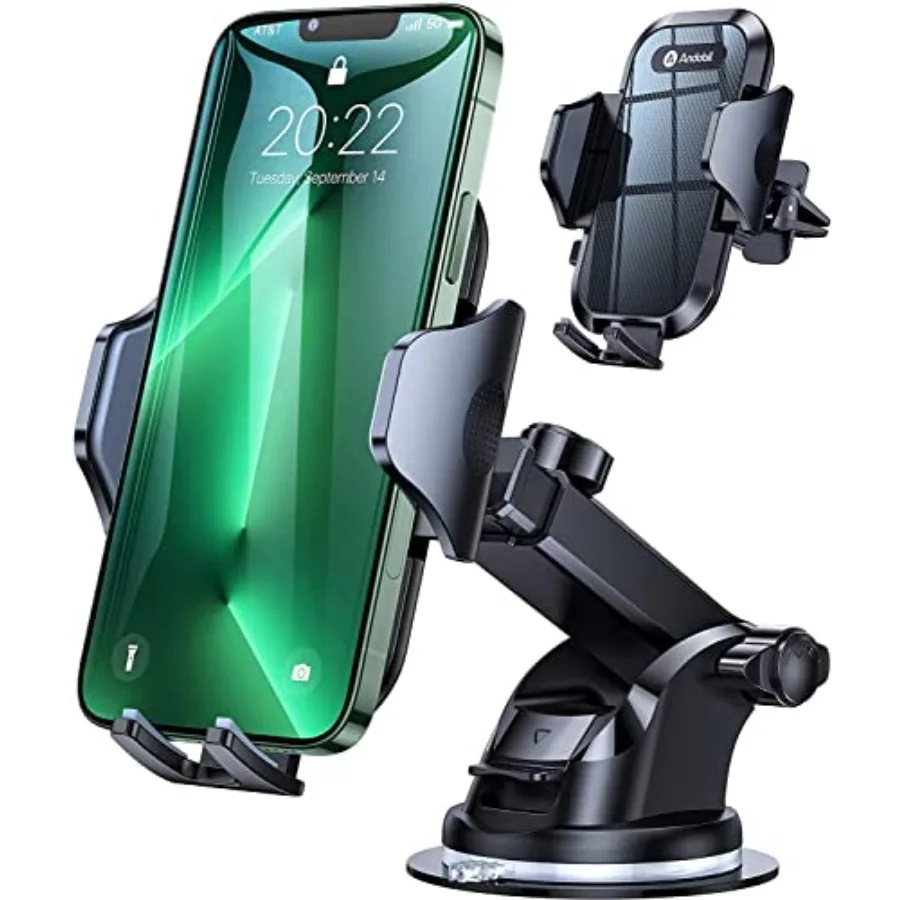 

andobil Car Phone Holder Mount with Strong Suction and Bumpy Road Stability for Windshield Dash and Vent Installation Universal