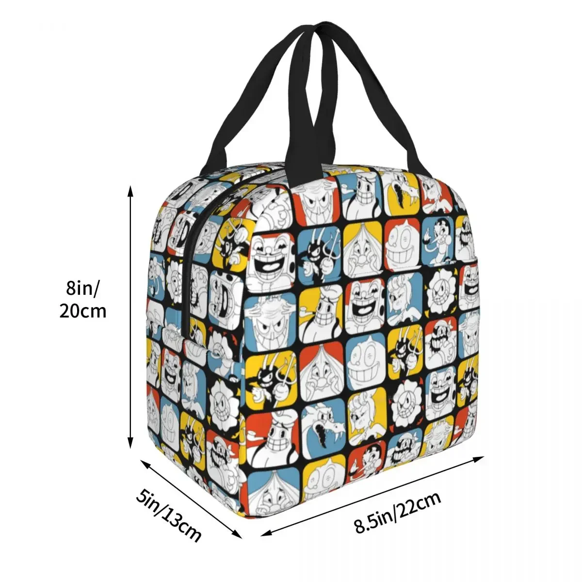 The Cuphead Collage Insulated Lunch Bag Thermal Bag Reusable Game Anime Portable Tote Lunch Box for Men Women Office Travel