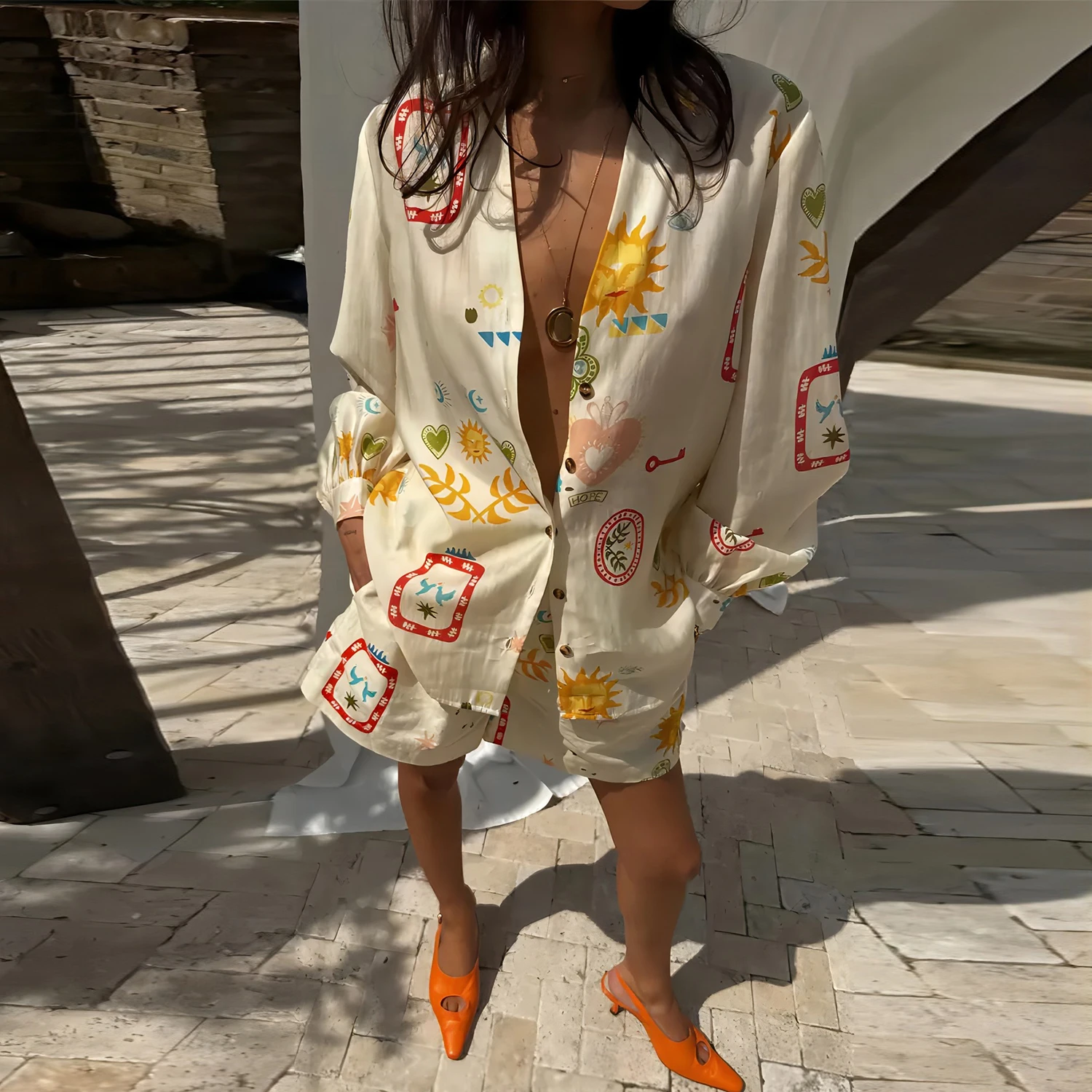 

Women Floral Print Shirt Collar Single Breasted Belt Linen Sexy Casual Shirt Shorts Suit