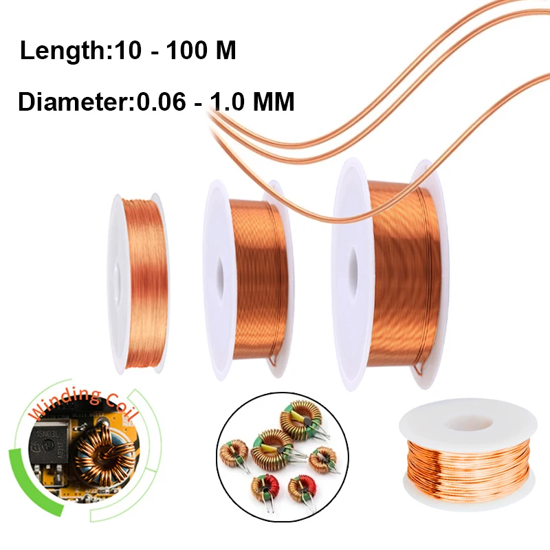 10-100m Copper wire coil 0.06mm - 1.0mm copper wire cable Magnetic wire enameled copper coil wire enameled copper winding wire