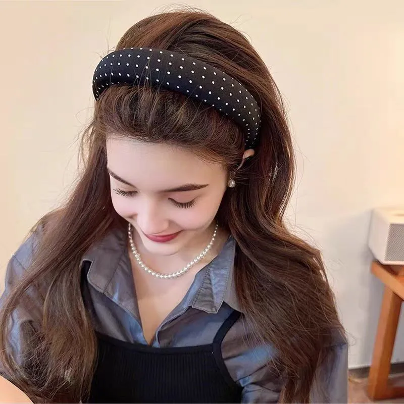 1/2/4 ピース/セットシンプルな黒と白のスポンジドットヘッドバンドレディースクラシックつば広ガールヘッドバンド