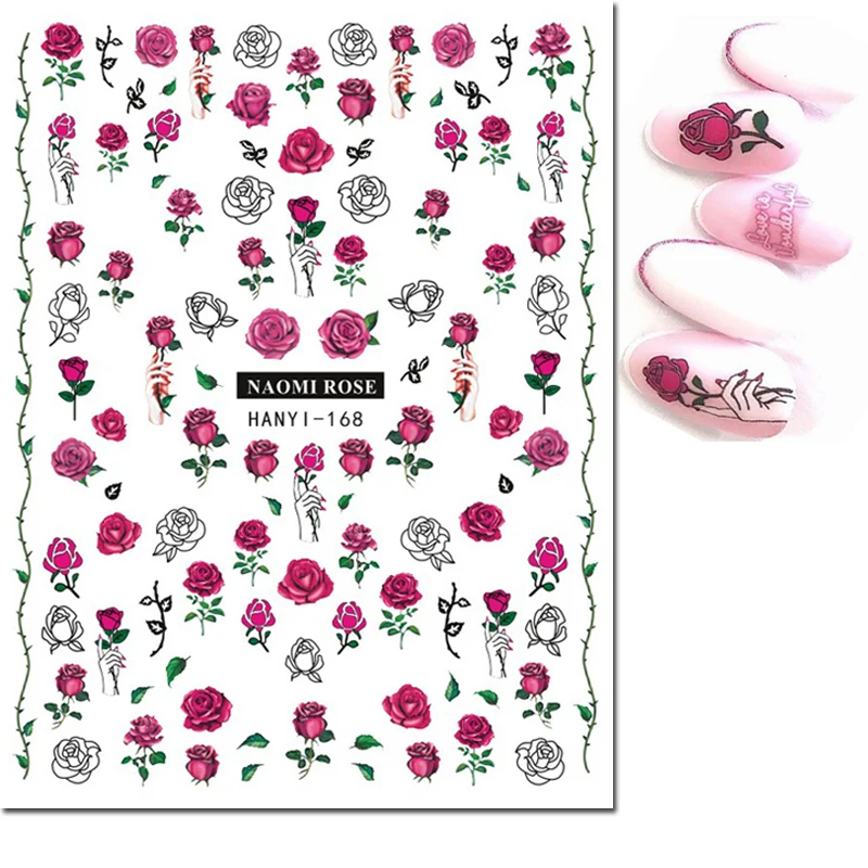 Nail Art adesivi 3d rose rosa per bambini fiori lettere bianche cursori adesivi decalcomanie decorate manicure per unghie