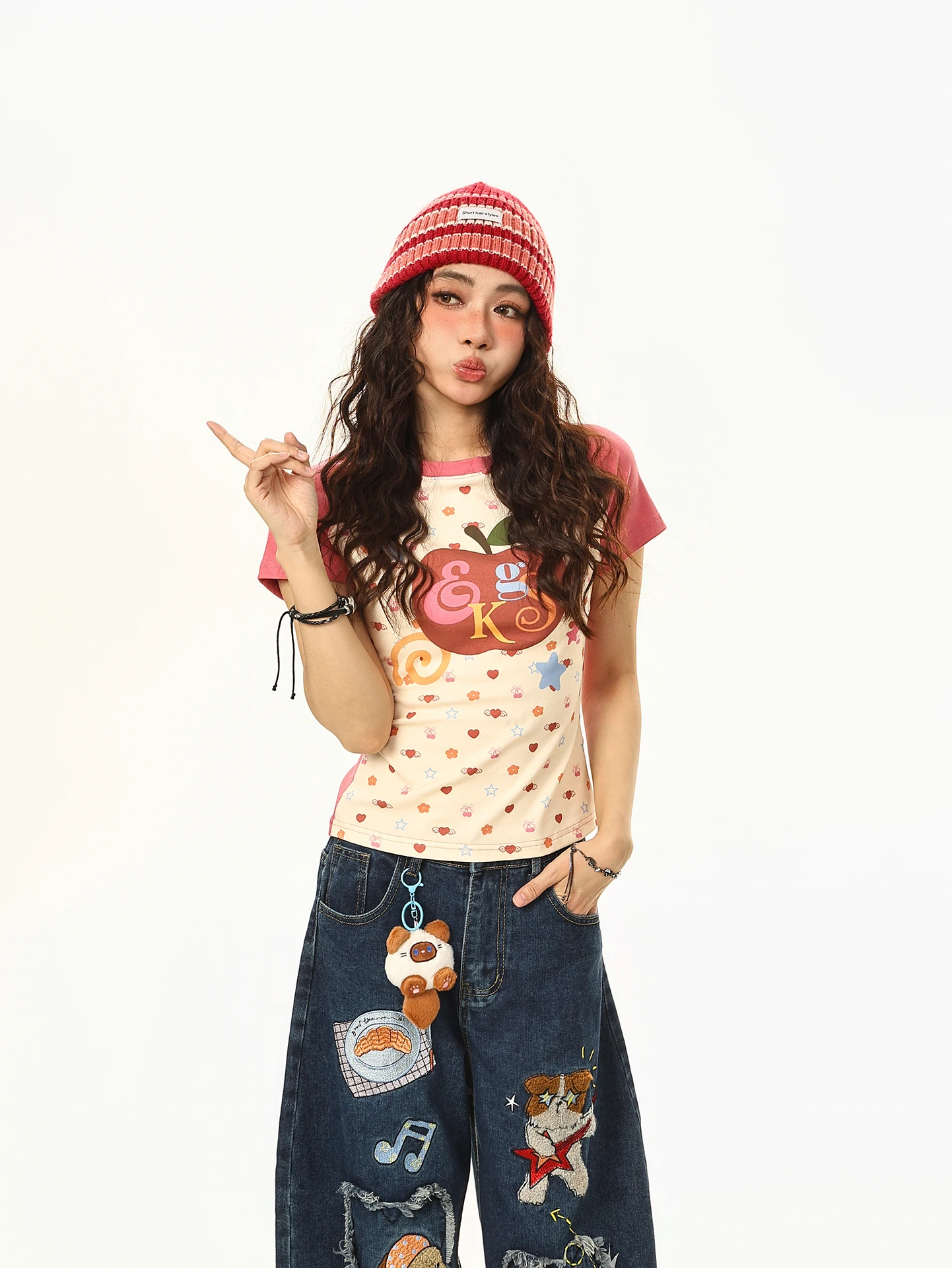 

Sweet Sle Slim Fit round Ne ort Sve T-irt Women's Summer Dopane Print Color Blo Top Breathable Casual S...