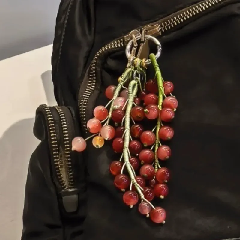 Ins Grape Handbag Pendant Fruits Keychain  Exquisite Simulated Fruits Beaded Bag Pendant  Bag Hanging Ornament Birthday Gift