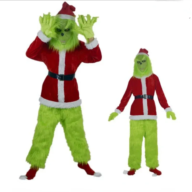 

Halloween Explosive Green Hairy Monster Grinch Costume Santa Claus With Pantsuits Play Clothing Wholesale