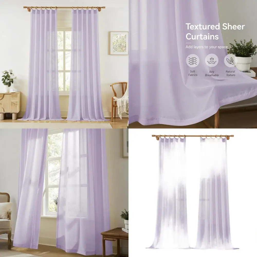 Pinch Pleated Sheer Curtains 60x102 for Villa, Lavender, 2-Piece Set with Hooks, Light Filtering