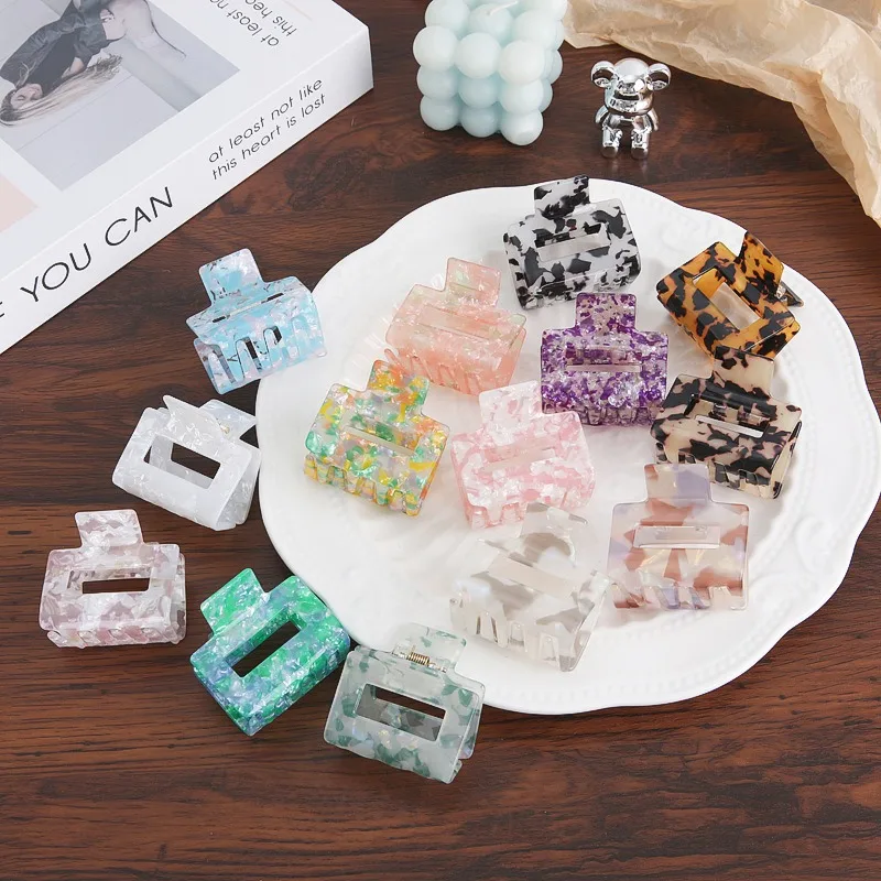 Korean Colored Acetate Square Hair Claws Clip Headwear for Women Girls 2024 Summer Fashion Simple Small Hairpin Hair Accessories